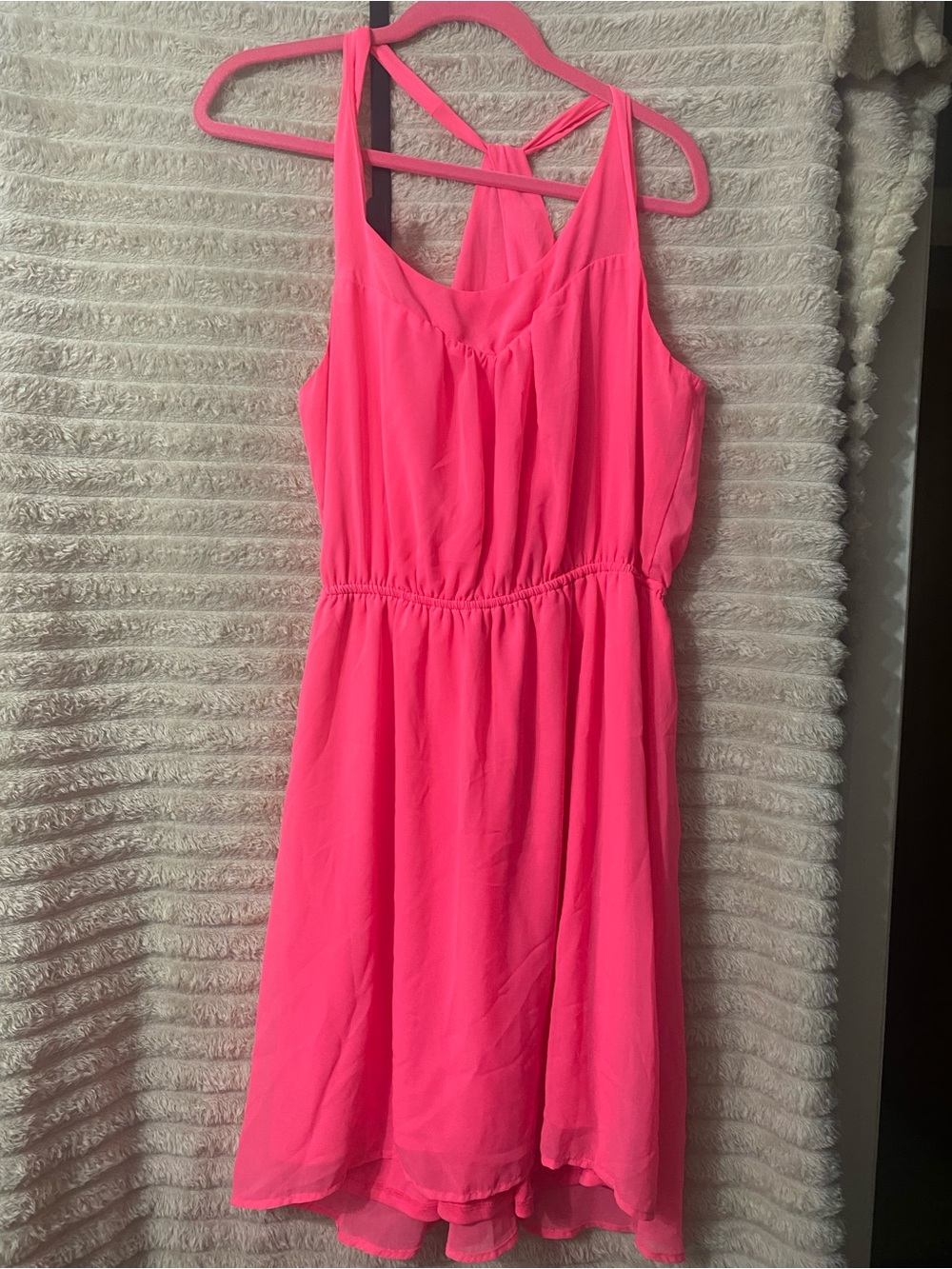 Hot Pink Sleeveless Halter-Back Summer Dress